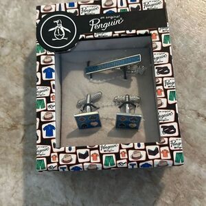 Original Penguin by Munsingwear Cuff Links Tie Pin Set Gift Box Casino Cards New
